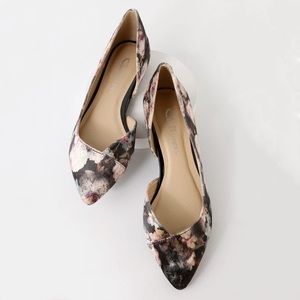 CL By Laundry Hiromi Black Floral Print Velvet D'Orsay Flats